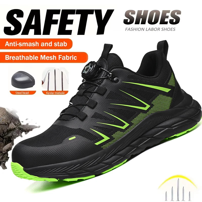 Rotating Button Work Shoes for Men Steel Toe Work Safety Shoes