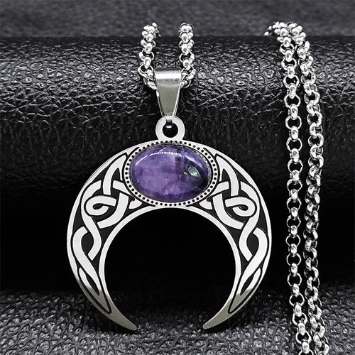 Vintage Crescent Moon Knot Pendant Necklaces for Women Stainless Steel