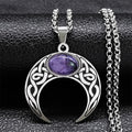 Vintage Crescent Moon Knot Pendant Necklaces for Women Stainless Steel