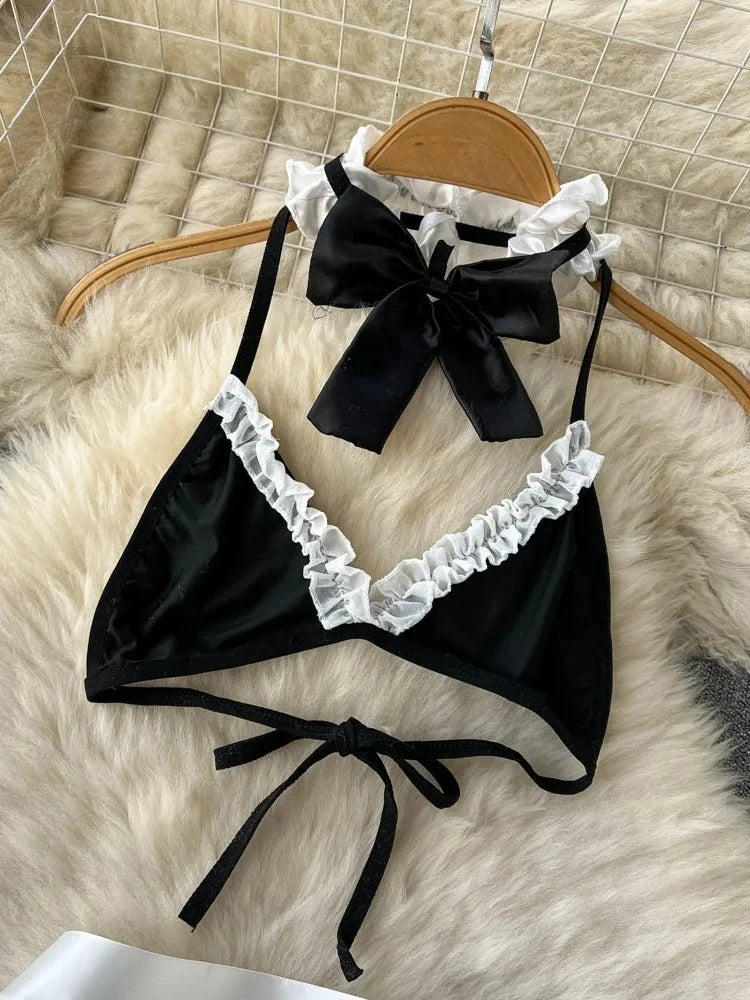 Women's Sexy Bow Lace-Up Sensual Dress Set Fashion Uniform - Trendy