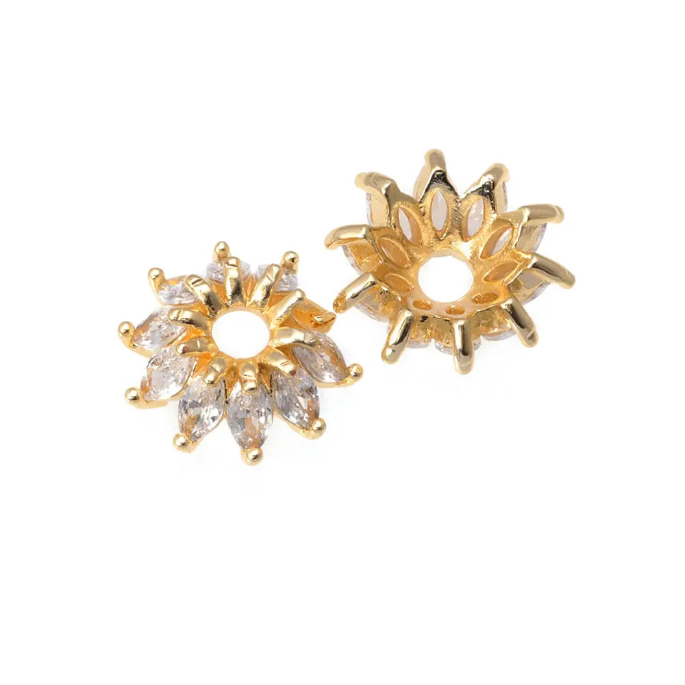 18K Gold Color Brass and Zircon Flower Beads Caps Jewelry Earrings
