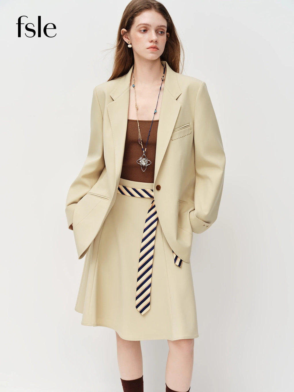FSLE【Premium Series】Women's Relaxed Fit Blazer Loose Suit Jacket Skirt