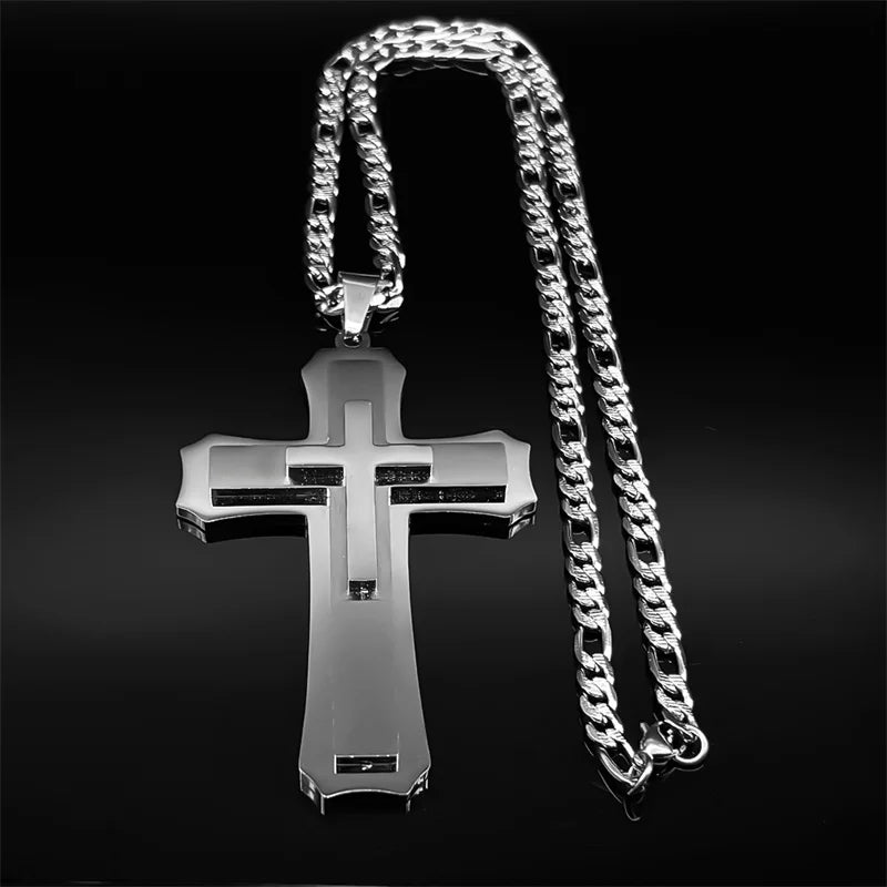 Big Jesus Christian Cross Pendant Necklace for Man Women Stainless