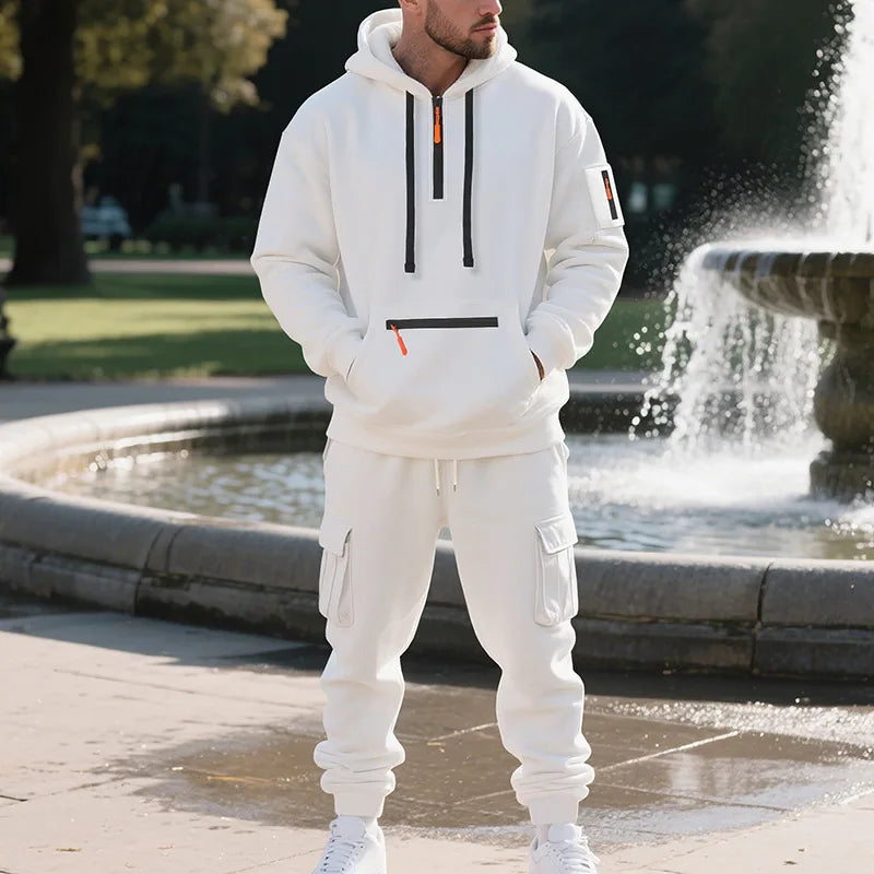 New Men's Winter Thick Fleece-Lined Casual Sports Suit - Loose Fit