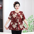 Floral Printed Summer Tops for Mature Women Beige-Toned Linen-Cotton