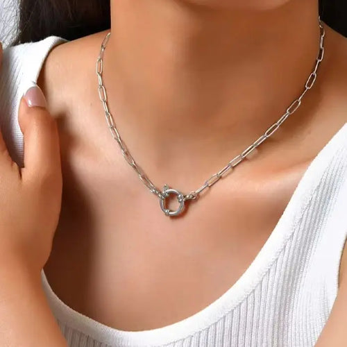 Spring Sailor Clasp Necklace Women Buckle Choker Stainless Steel
