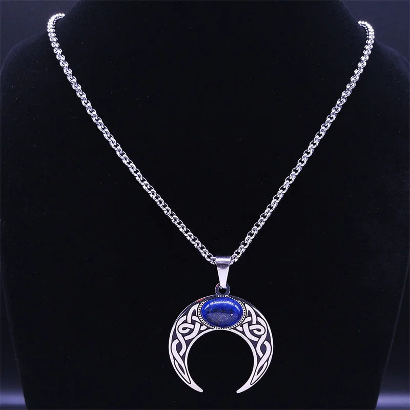 Vintage Crescent Moon Knot Pendant Necklaces for Women Stainless Steel