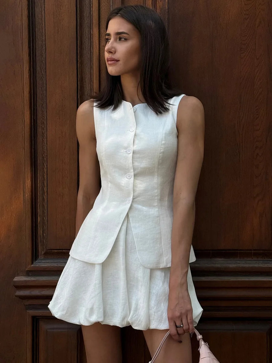 Bornladies Cotton Chic Casual Vest Mini Skirt Set Women's Fashion