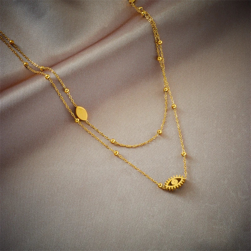 XIYANIKE 316L Stainless Steel Necklace Eye Double Chain Accessories