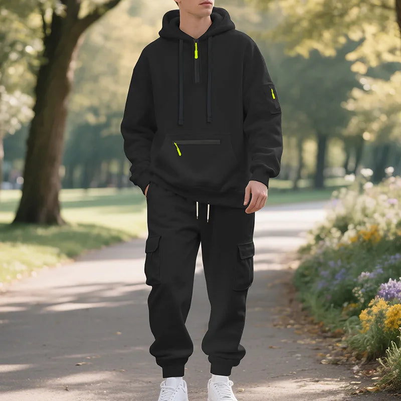 New Men's Winter Thick Fleece-Lined Casual Sports Suit - Loose Fit