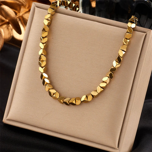 DIEYURO 316L Stainless Steel Gold Color Geometric Overlay Necklace For