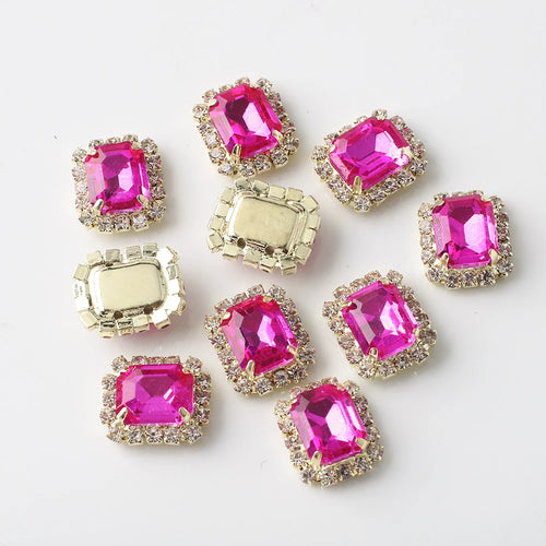 12X14mm 10Pcs Rectangular Diamond Inlaid Four Hole Claw Diamond DIY