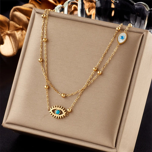 XIYANIKE 316L Stainless Steel Necklace Eye Double Chain Accessories