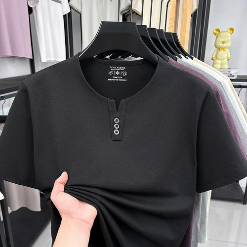 Men's Soft Fabric Henley Neck T Shirt With Three Button Detail Short
