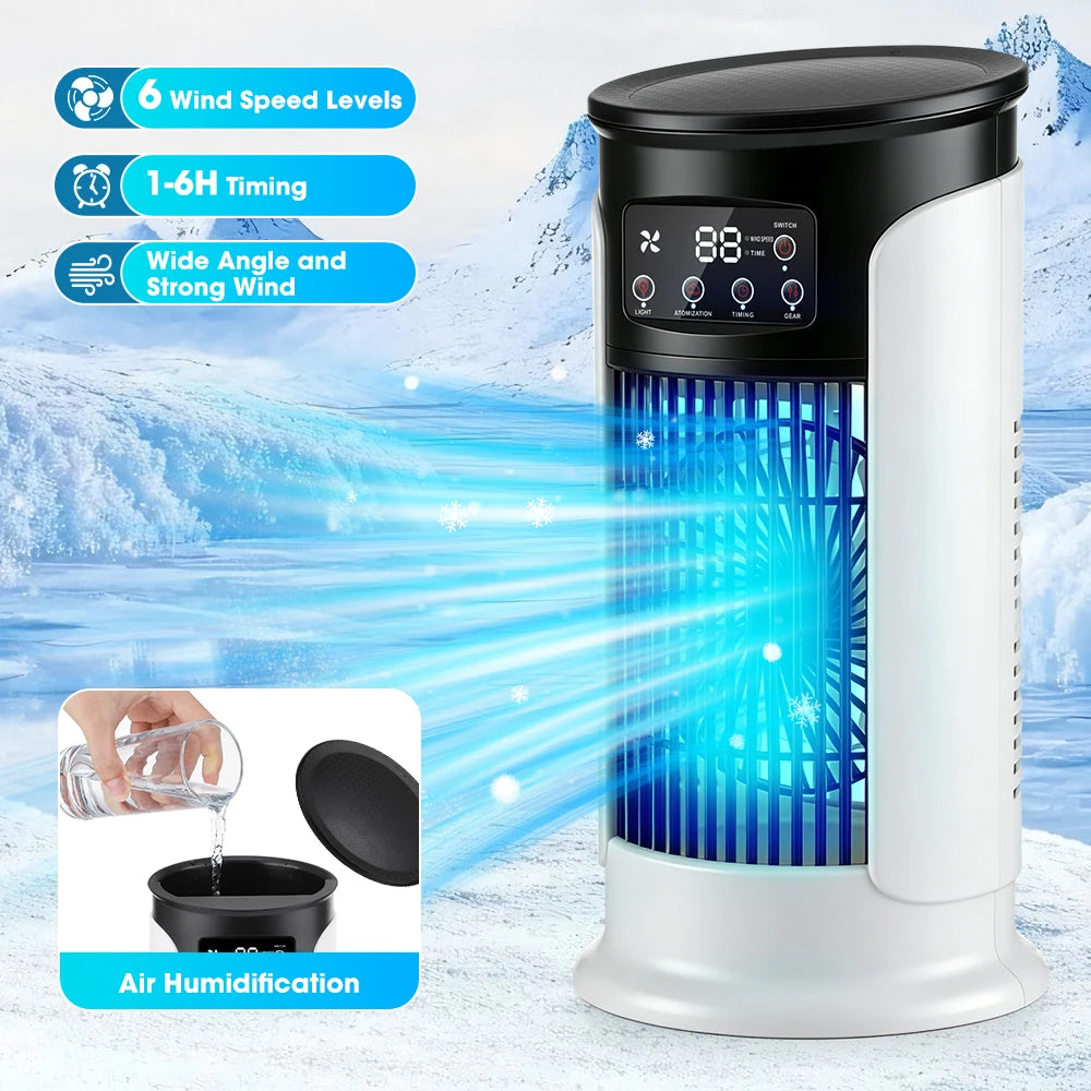 Portable Air Conditioning Fan 6 Speeds USB Mini Air Conditioner Timing