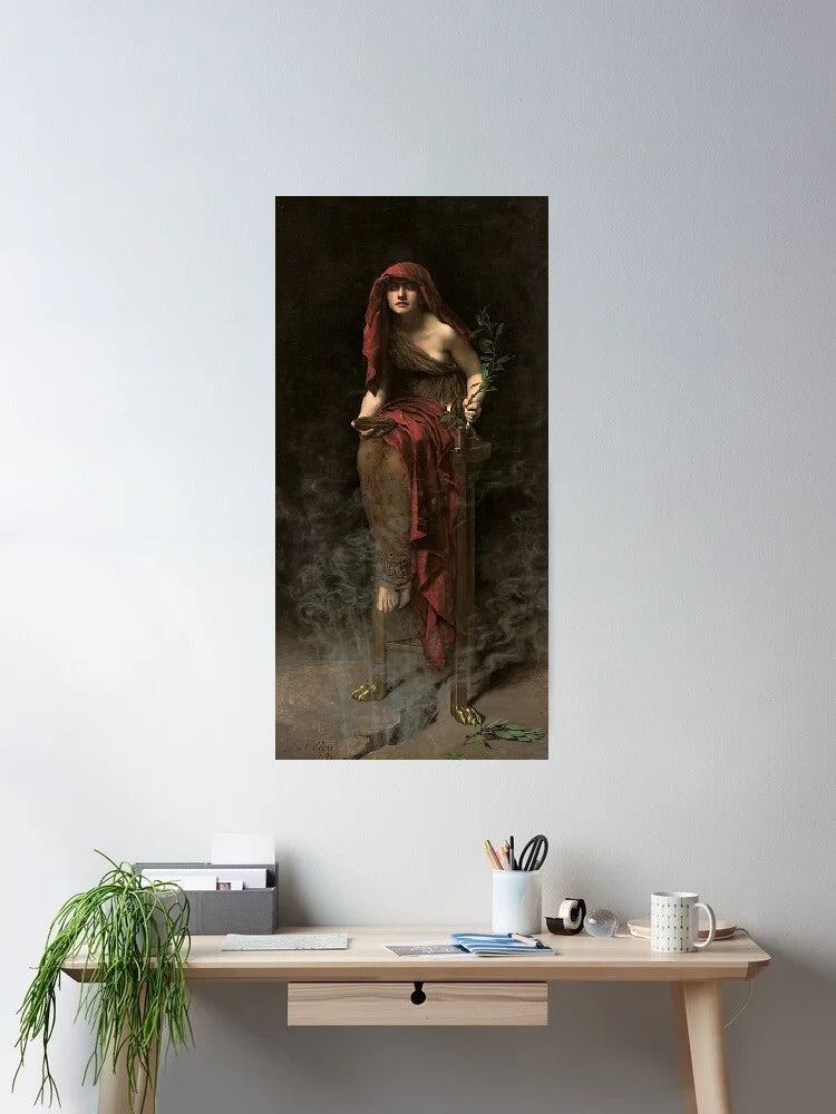 John Collier - Priestess of Delphi , Art Print Canvas Poster, Living