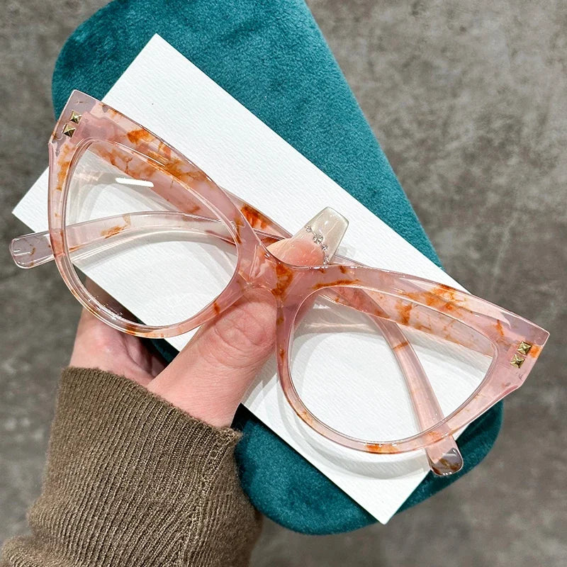 Stylish Cat Eye Reading Glasses for Women Unisex Trendy Ani-blue Light