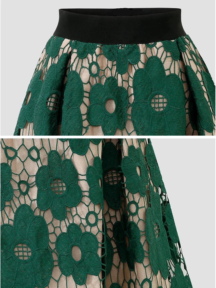 Summer Boho Lace Skirts Women Vintage Mesh Hollow Out Plus Size Skirt