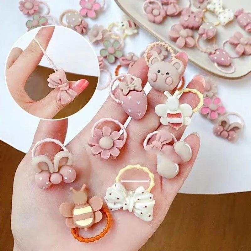 10/20/30/40/50Pcs Lot cute cartoon Bear Bunny Girl Elastic Rubber Band