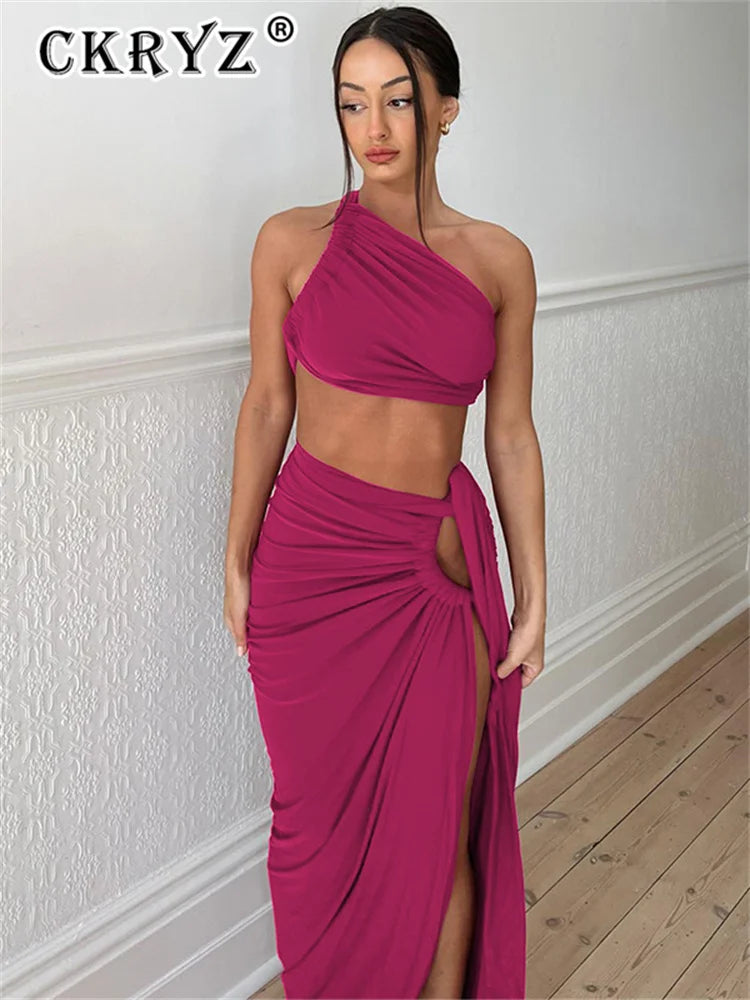 Ladies Summer 2 Pieces Set Women Sleeveless Backless Strap Spit Crop
