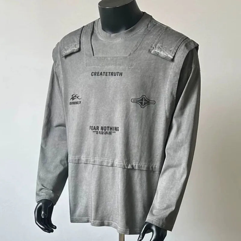 Spring Autumn Plus Size Fake Two Piece Workwear Long Sleeved T-shirt