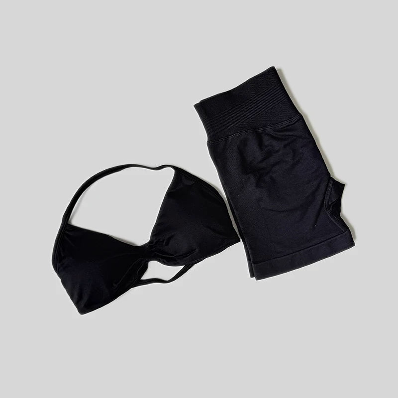 WAREBALL Gym Set Women 2 Piece Sets Halter Neck Tank Tops High Waist