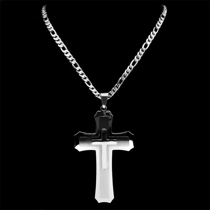 Big Jesus Christian Cross Pendant Necklace for Man Women Stainless