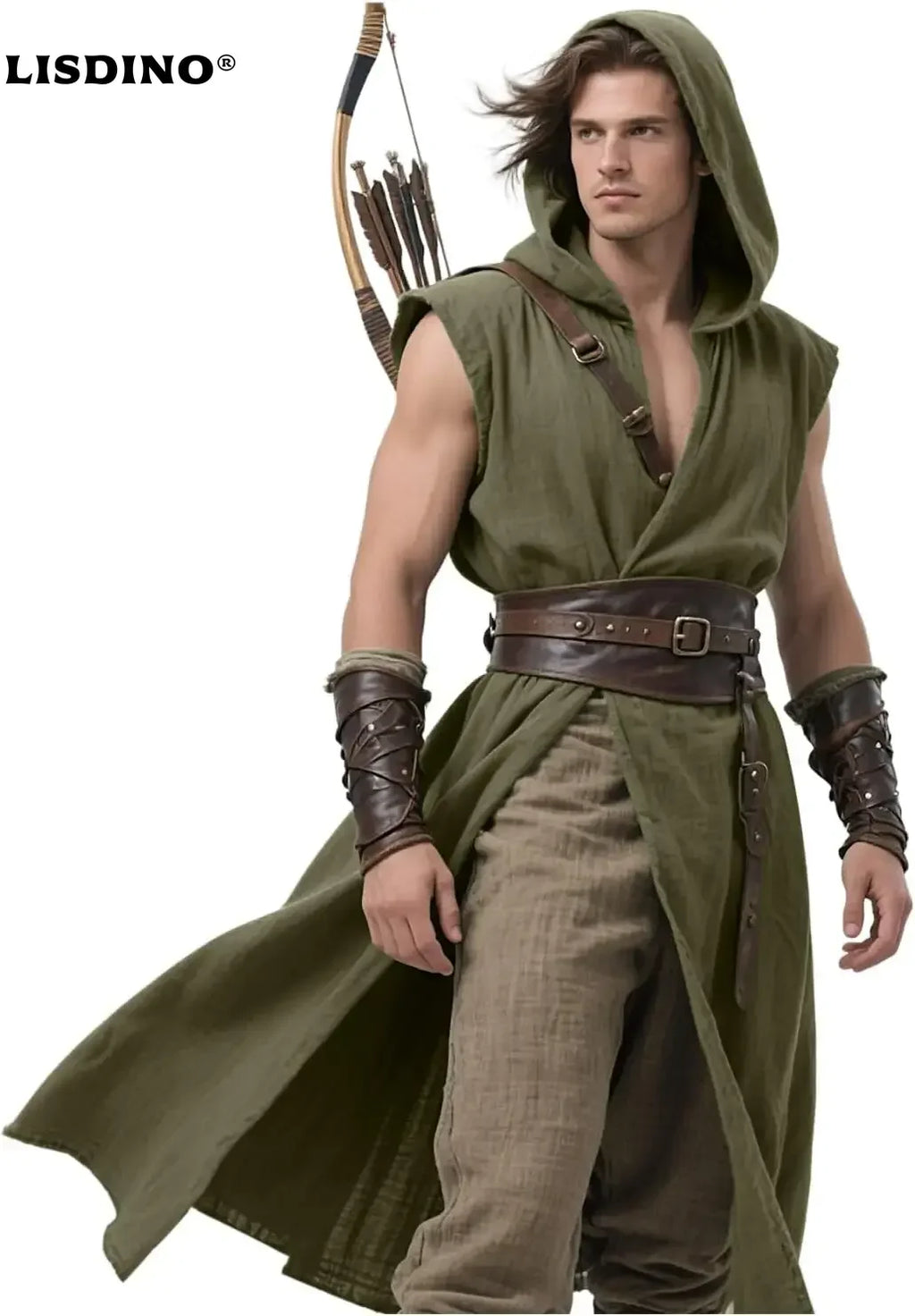 Men's Medieval Hooded Surcoat Renaissance Tabard Sleeveless Tunic