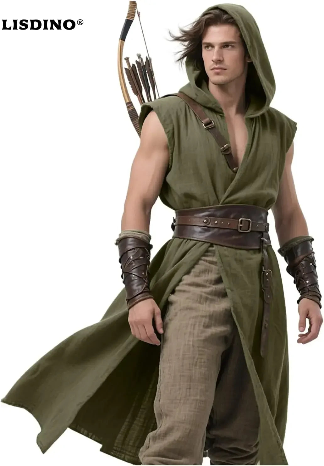 Men's Medieval Hooded Surcoat Renaissance Tabard Sleeveless Tunic