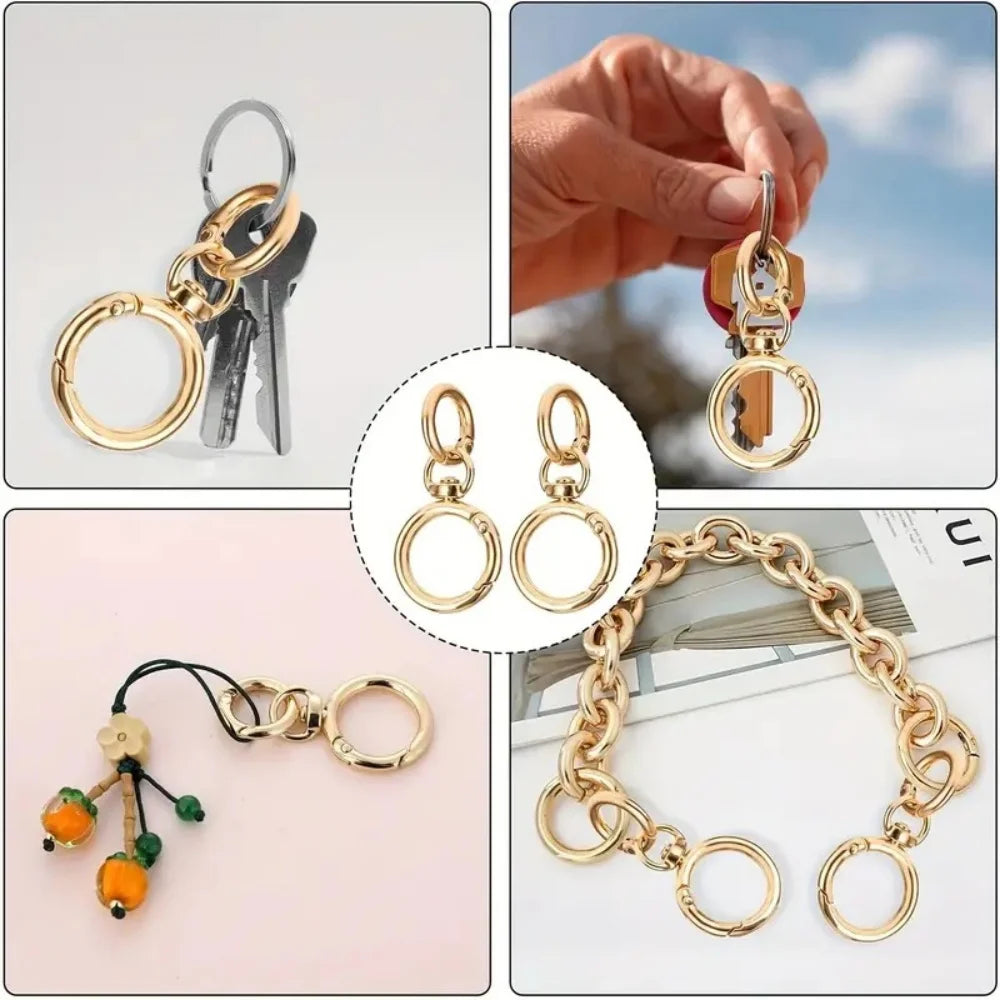2Sets Round Spring Snap Carabiner Clip O Rings Swivel Trigger Hook
