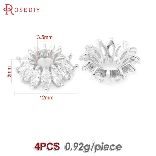 18K Gold Color Brass and Zircon Flower Beads Caps Jewelry Earrings