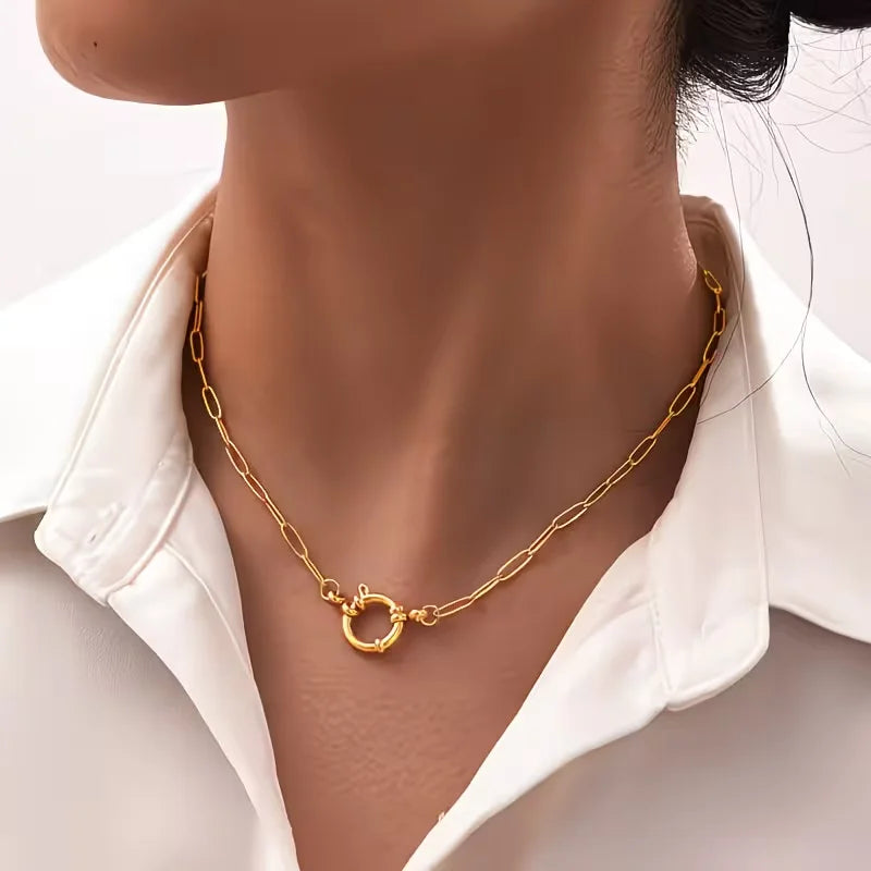 Spring Sailor Clasp Necklace Women Buckle Choker Stainless Steel