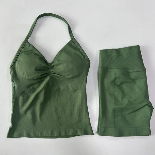 2 Pieces Sports Set Women Backless Tank Tops High Waist Scrunch