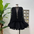 Chic Sheer Three Pieces Mini Dresses For Women Sexy O Neck Long Sleeve