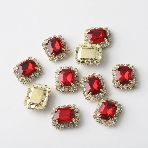 12X14mm 10Pcs Rectangular Diamond Inlaid Four Hole Claw Diamond DIY