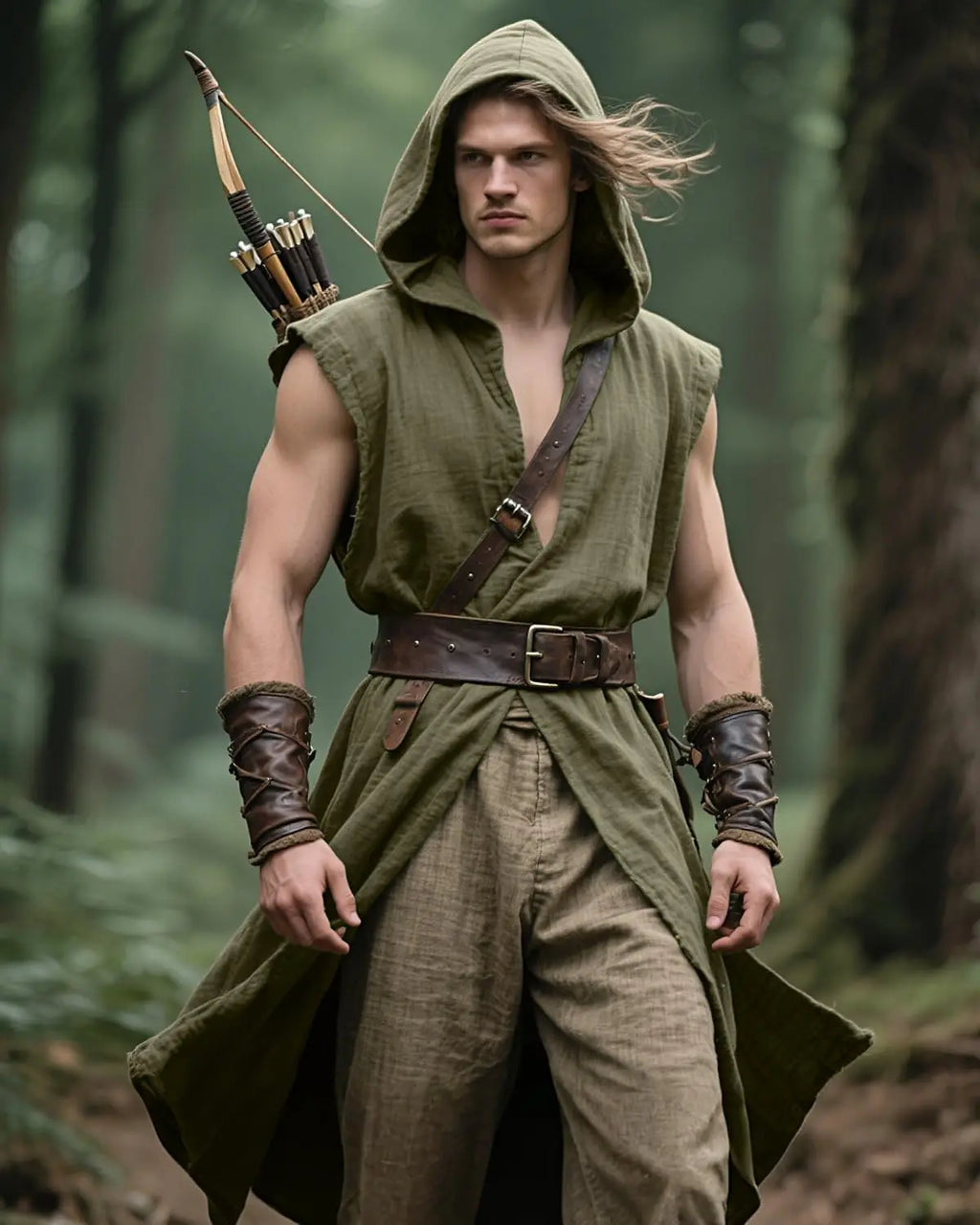 Men's Medieval Hooded Surcoat Renaissance Tabard Sleeveless Tunic