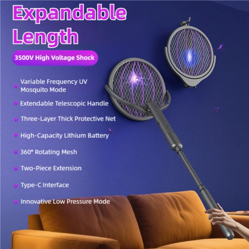 TINSOL Retractable Electric Mosquito Racket Rotating Head Insect