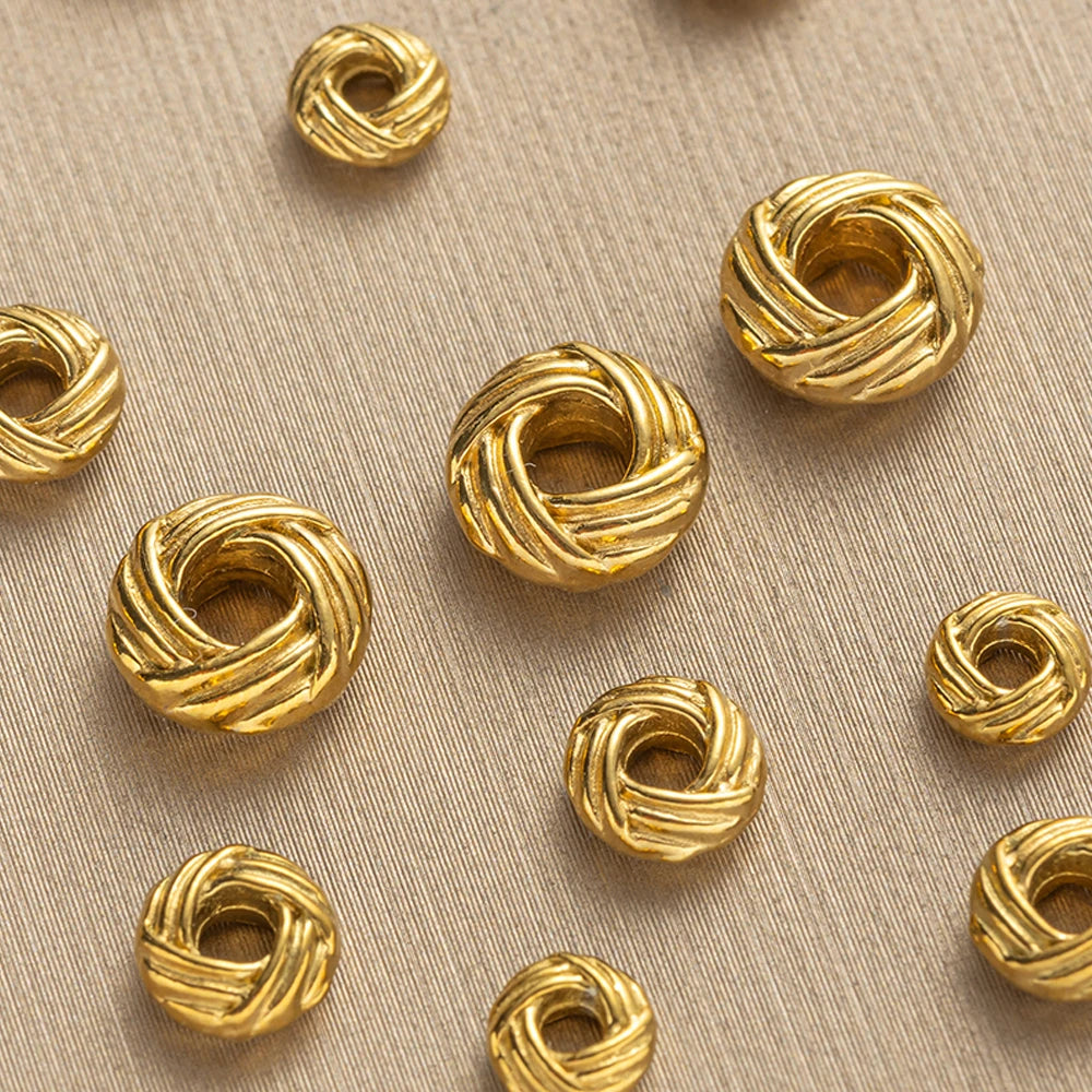 10pcs PVD Stainless Steel Striped Cut Flower Large Hole Beads Earring