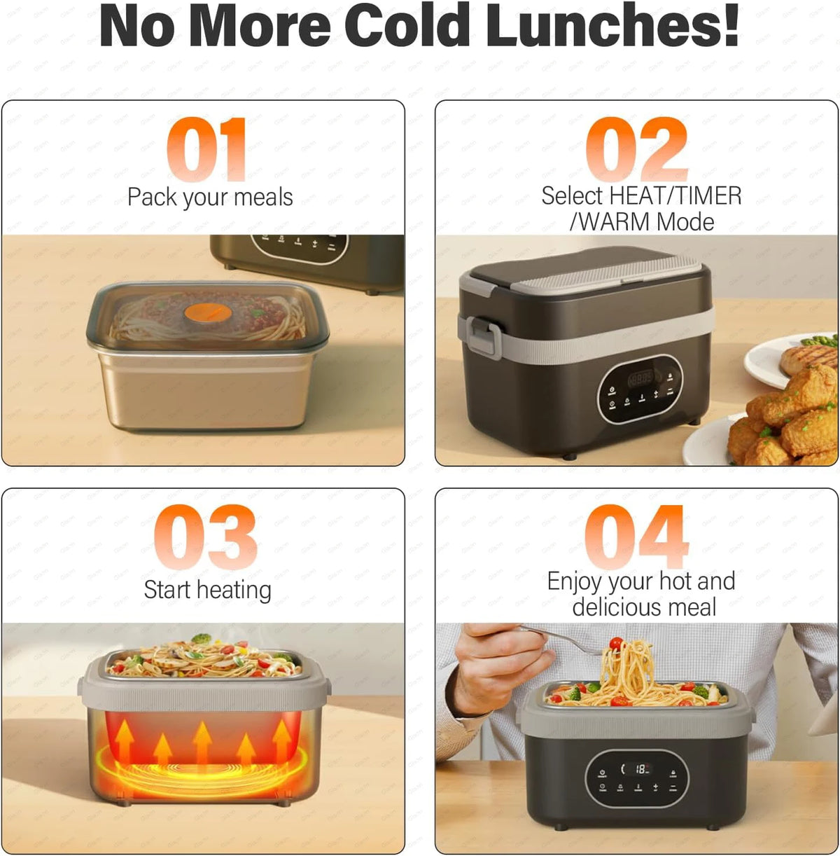Gison 1.5L Electric Heated Lunch Box for Adults 60W Heated with Temp