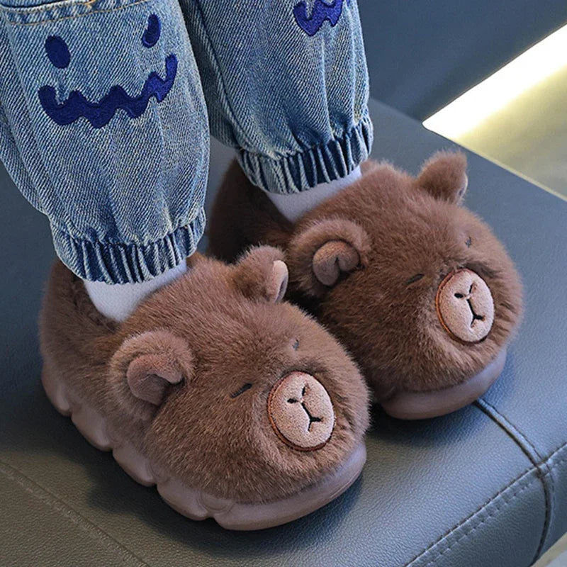 Capybara Winter Cotton Slippers Women New Fluffy Furry Cartoon House