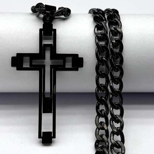Hip Hop Cross Stainless Steel Chain Necklaces Gold Color Long Pendant