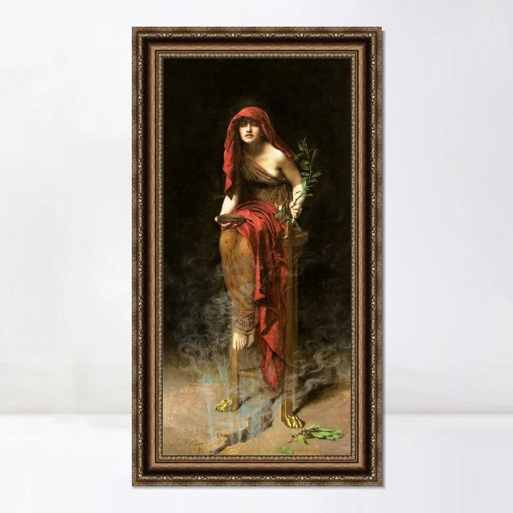 John Collier - Priestess of Delphi , Art Print Canvas Poster, Living