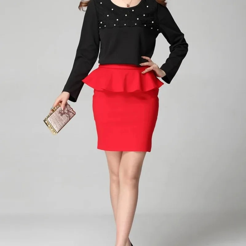 Women Ruffles Slim Stretch High Waist pencil Skirt Plus Size Clothes