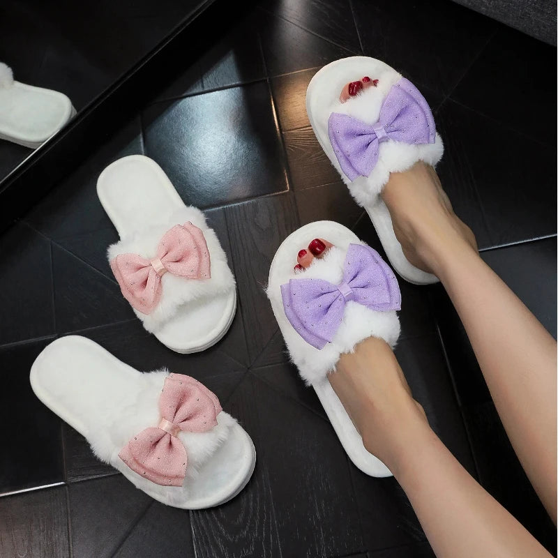2025 Cotton Slippers for Women Bow Slippers for Autumn and Winter Warm