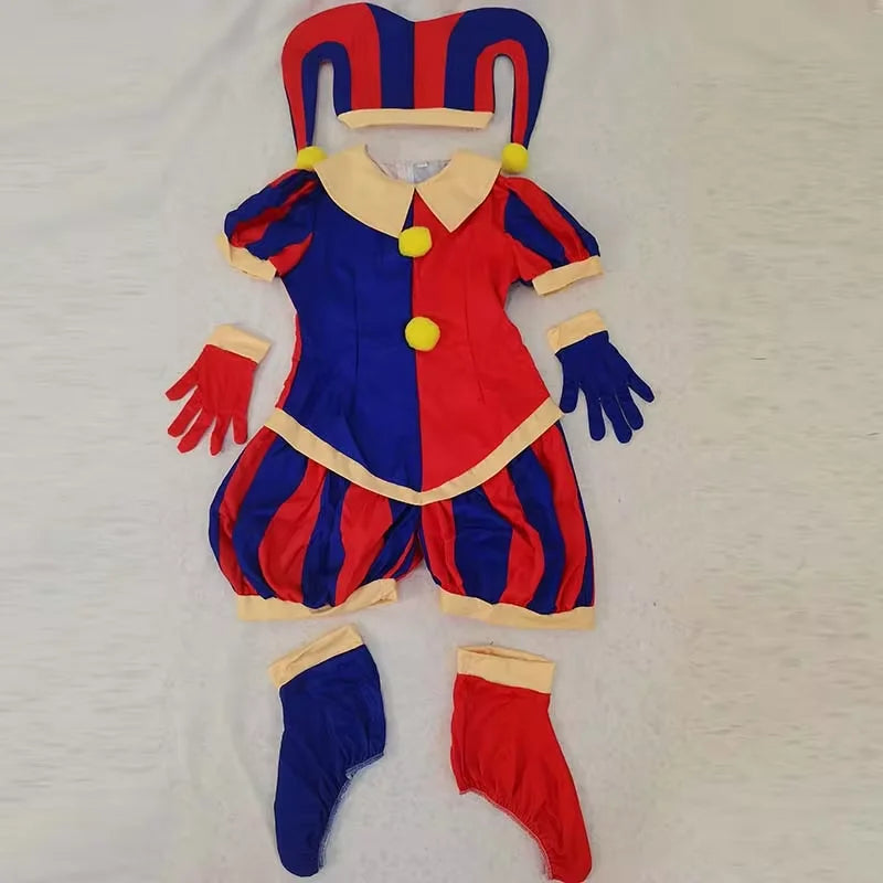 Pomni Cosplay Jumpsuit with Hat aShoes Cover Gloves Magical Virtual