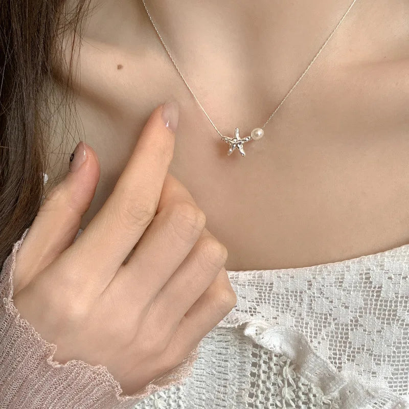 XIYANIKE Korean Starfish Pearl Pendant Necklace For Women Girl