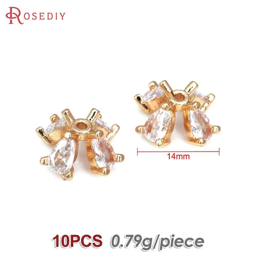 18K Gold Color Brass and Zircon Flower Beads Caps Jewelry Earrings