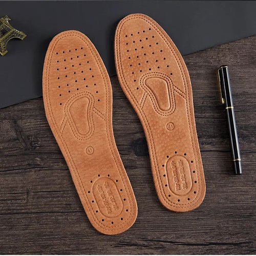 1 Pair Cowhide Insoles For Shoes Men Comfortable Deodorant Casual