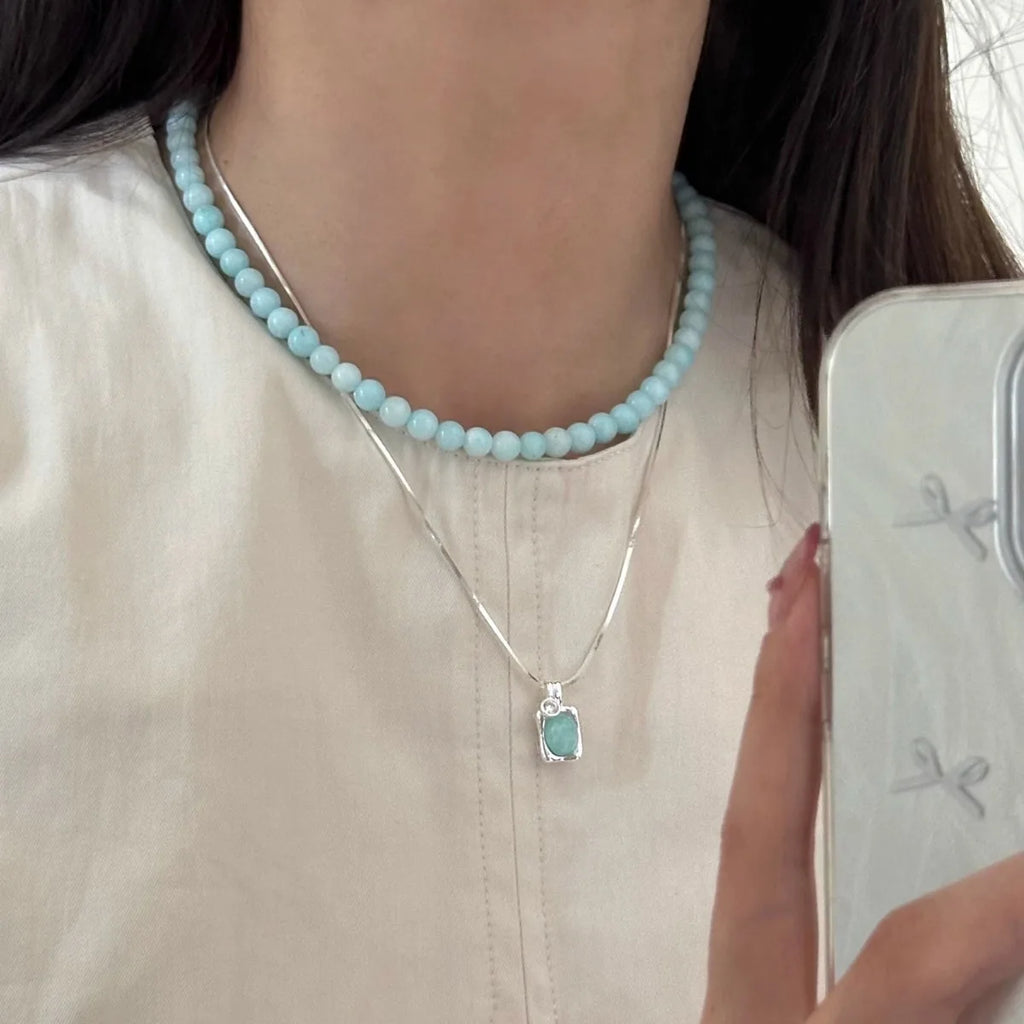 XIYANIKE Sweet Green Stone Necklace For Women Girl Fashion New Jewelry