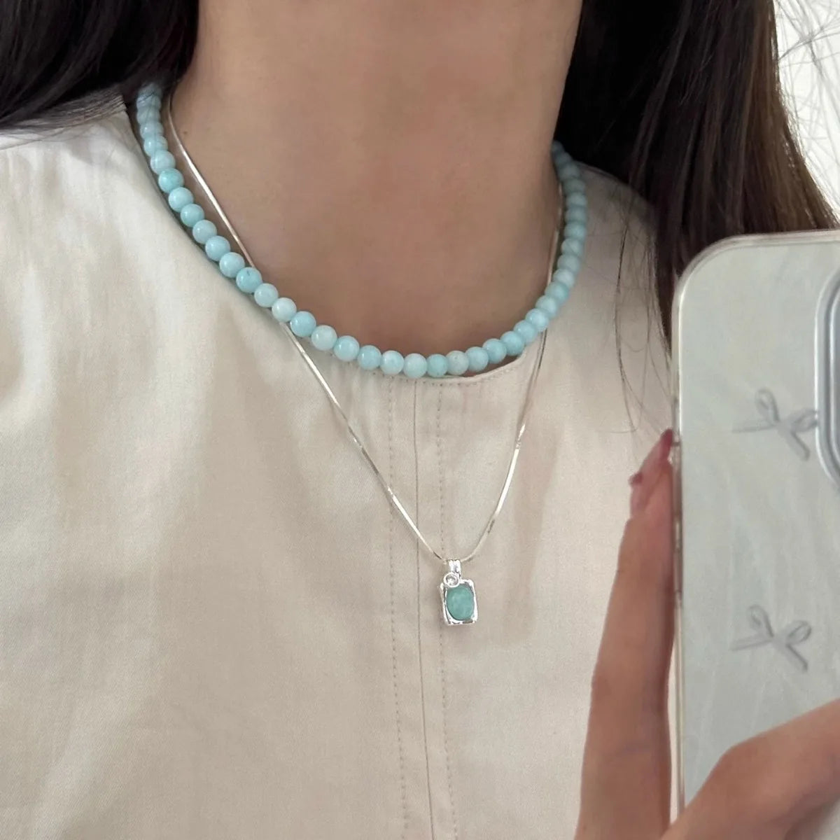 XIYANIKE Sweet Green Stone Necklace For Women Girl Fashion New Jewelry
